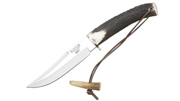 Cuchillo Joker Wolf CC72 – Acero MoVa | Mango de Asta de Ciervo + Funda de Cuero | Ideal para Caza y Bushcraft