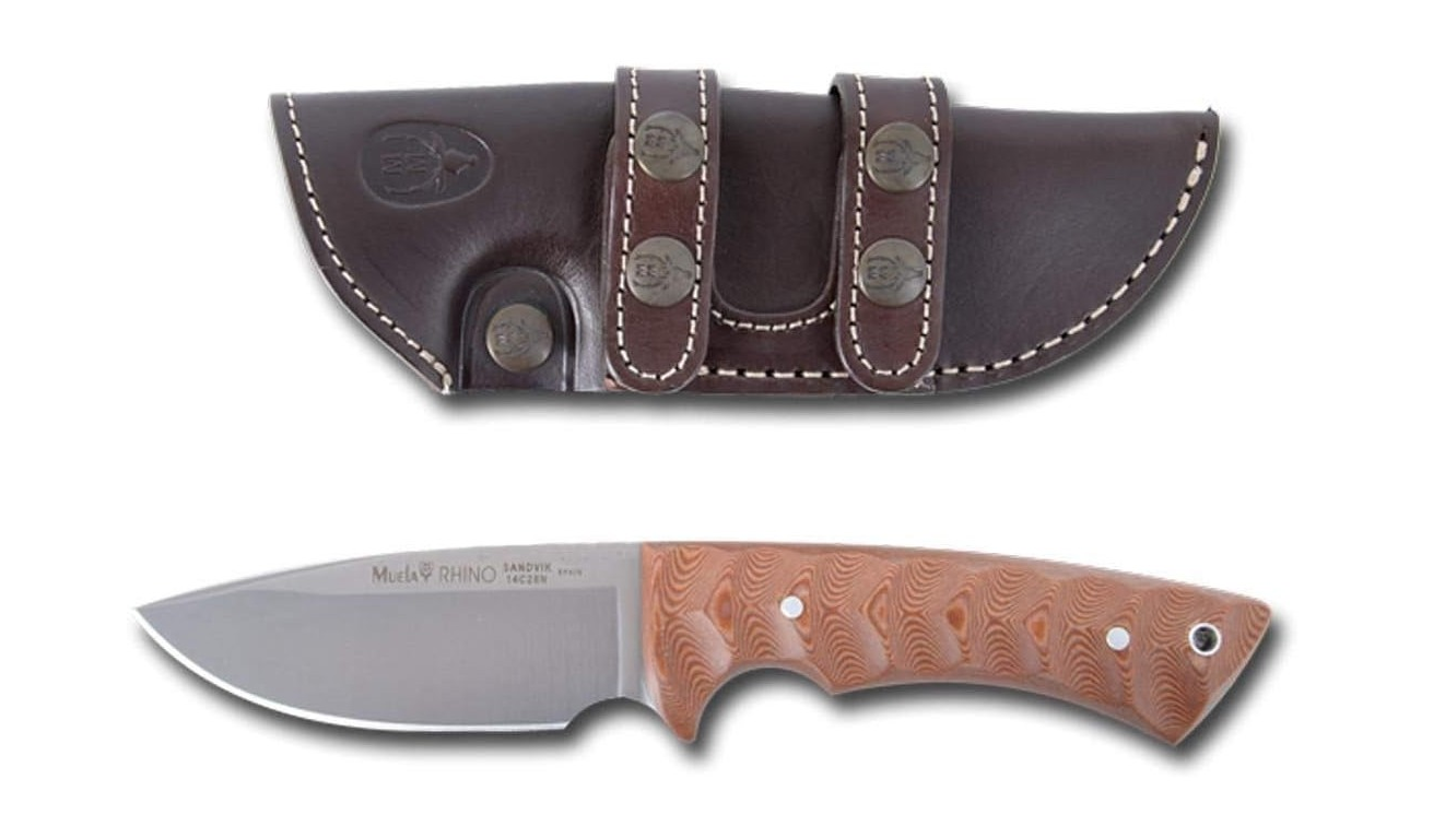 El Muela Rhino-10SV.C es un cuchillo de caza de alta gama, fabricado artesanalmente en España. 