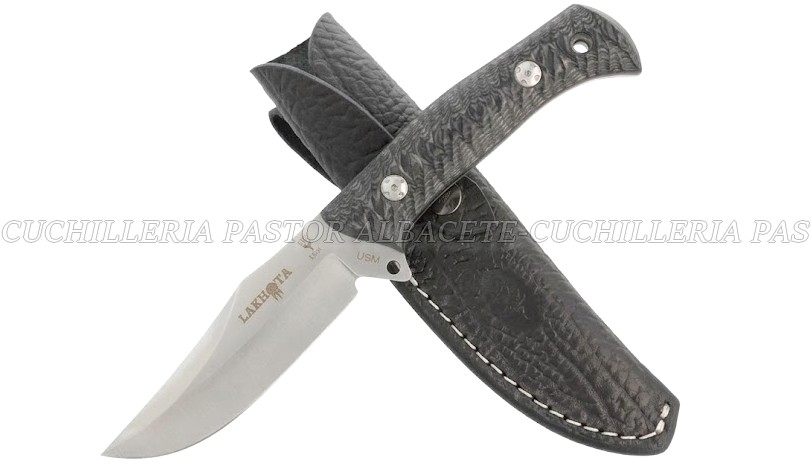 Cuchillo Muela Lakhota 12M Micarta Negra Funda de Cuero