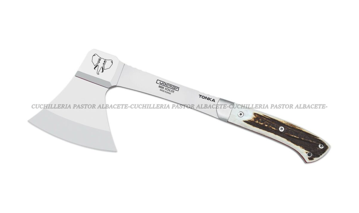 Hacha Cudeman Tonka N695 – Hacha de Caza & Supervivencia – Empuñadura de Ciervo Pulido
