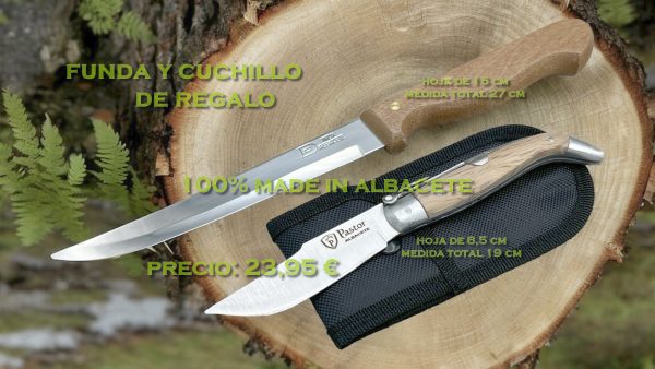 Navaja Albacete Madera Encina + Funda y Cuchillo de Cocina de Regalo