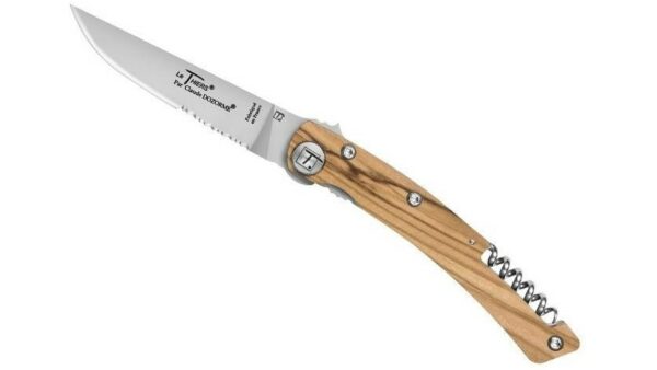 Navaja Claude Dozorme 4931O – Le Thiers Design 2P Olivo | Acero X50CrMoV15, Sacacorchos y Fabricación Francesa