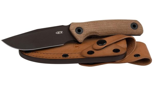 Zero Tolerance ZT0004 – Cuchillo bushcraft CPM CruWear con mango Micarta y funda de cuero | Cerakote bronce