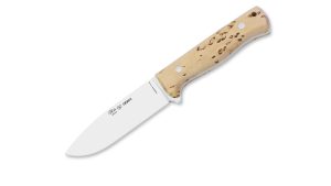 Cuchillo Nieto Yesca Abedul Rizado está diseñado para trabajos finos de campo, fuego por fricción, tallado o preparación de yesca.