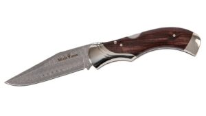 Navaja Muela GL‑10DAM – Hoja de acero damasco, mango de palo violeta, cierre Lock‑back