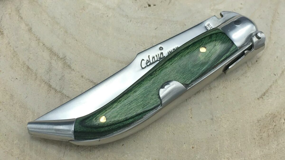 Navaja Albaceteña Celaya Nº2–Madera Verde–Virolas Aluminio - Imagen 2