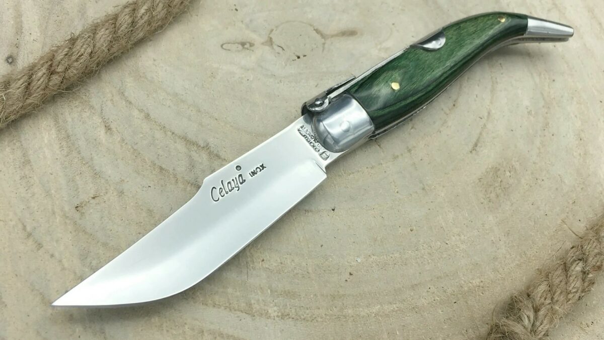 Navaja Albaceteña Celaya Nº2–Madera Verde–Virolas Aluminio