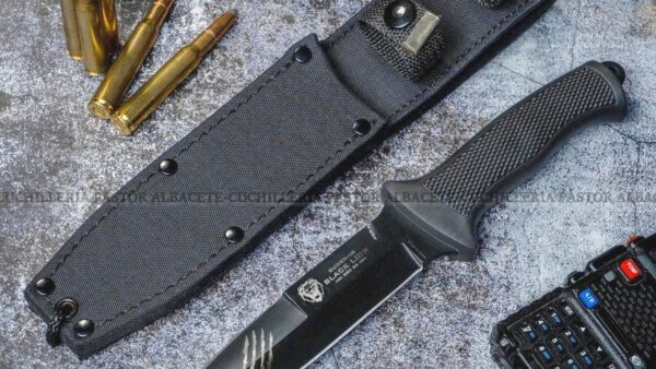 Cudeman 177-P Black Lion cuchillo militar supervivencia hoja MoVa 15 cm contrafilo afilado mango caucho funda nylon