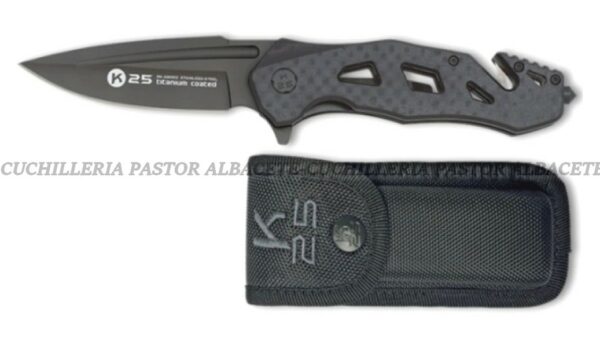 Navaja Rescate K25 Efecto Fibra Carbono Acero 7Cr17Mov  EDC