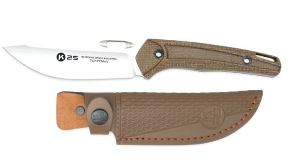 El cuchillo K25 Caramelo Micarta  es la combinación perfecta entre diseño clásico y funcionalidad táctica moderna.