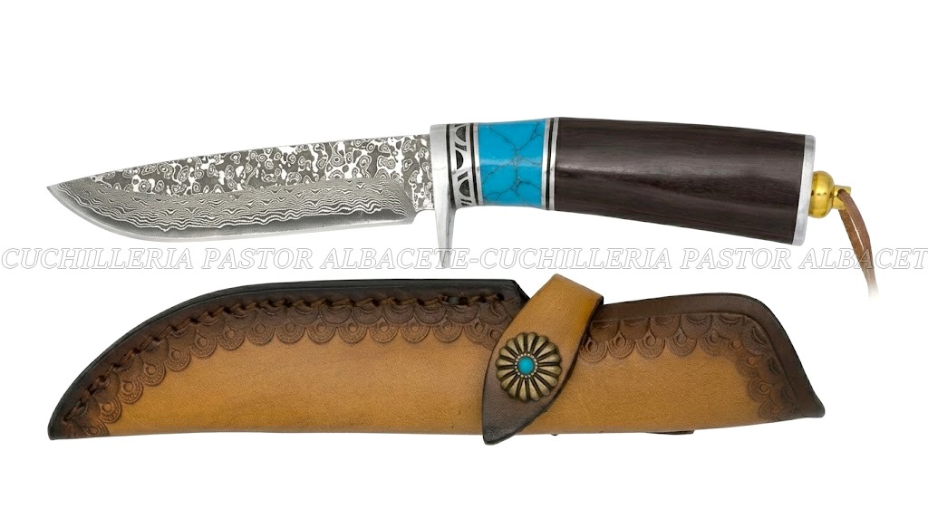 Cuchillo de Caza Albainox 32789 Damasco 73 Capas con Mango de Ébano y Resina