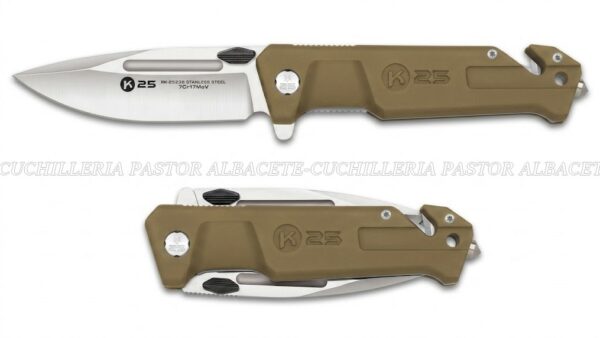 Navaja Táctica K25 25238 Mango Goma Tan, Acero 7Cr17Mov