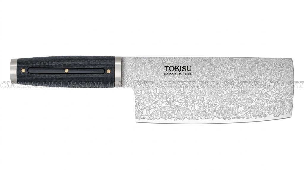 Cuchillo Tokisu Nakiri de acero de Damasco de 67 capas con mango de goma