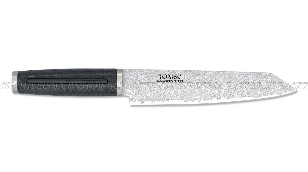 Cuchillo Tokisu Kiritsuke de acero de Damasco de 67 capas con mango de goma